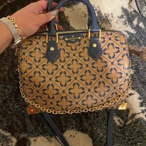 Louis Vuitton Gold & Navy Patterned Speedy Soft Trunk with Gold Chain